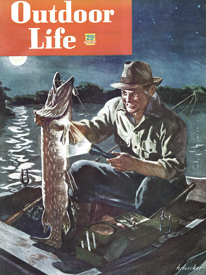 Boat Drawing - Outdoor Life Magazine Cover August 1948 by Outdoor Life