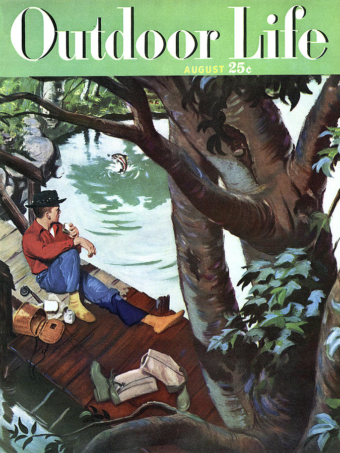 Fish Drawing - Outdoor Life Magazine Cover August 1949 by Outdoor Life