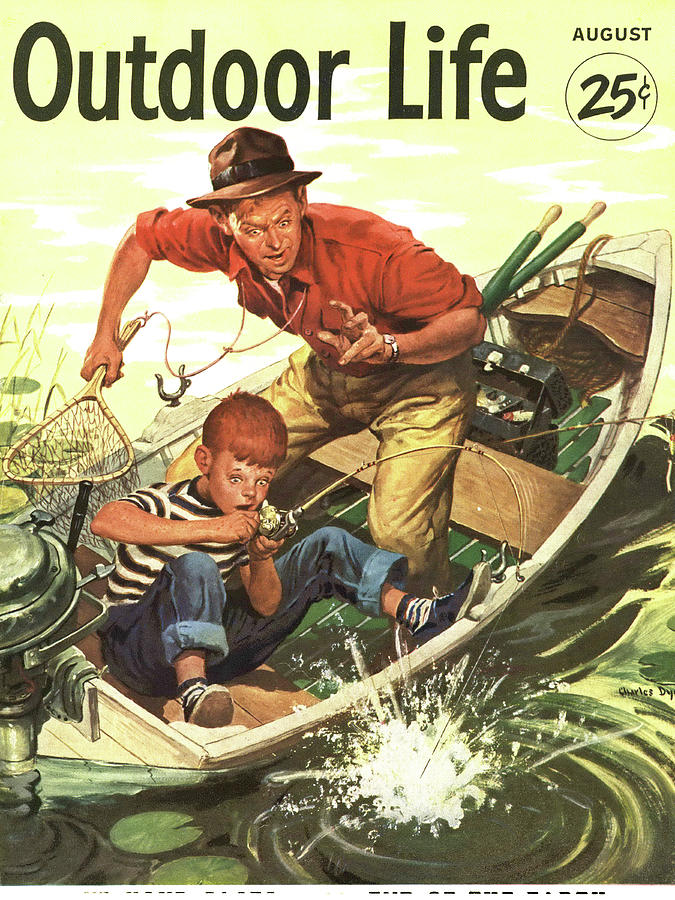 Boat Drawing - Outdoor Life Magazine Cover August 1953 by Outdoor Life