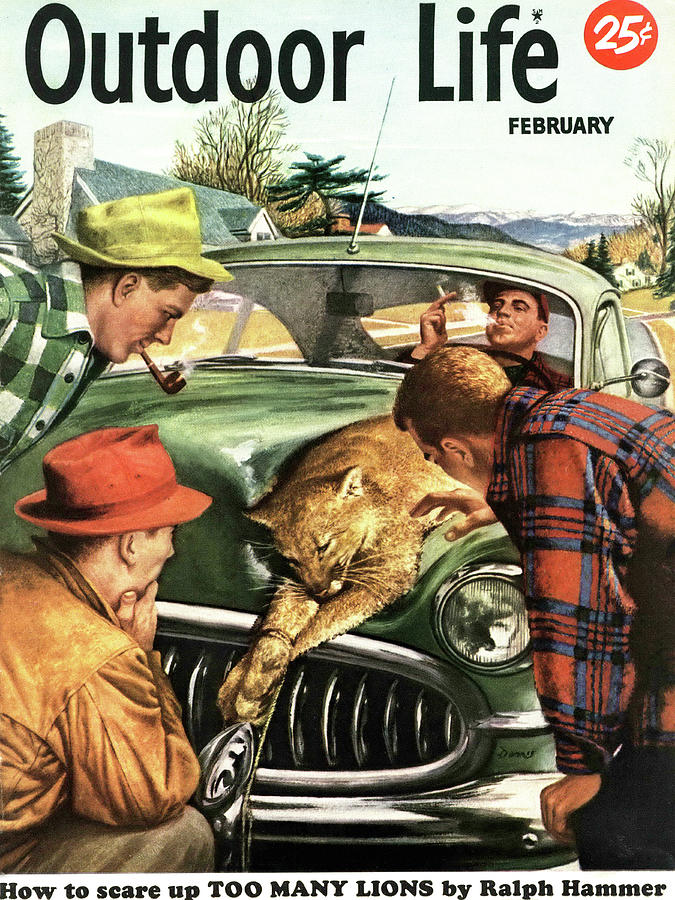 Mountain Drawing - Outdoor Life Magazine Cover February 1952 by Outdoor Life