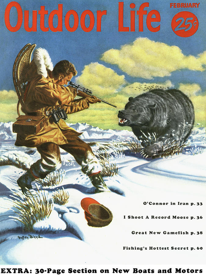 Winter Drawing - Outdoor Life Magazine Cover February 1956 by Outdoor Life