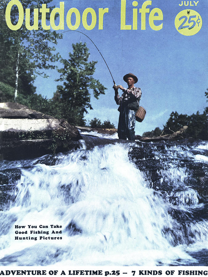 Fishing Drawing - Outdoor Life Magazine Cover July 1954 by Outdoor Life