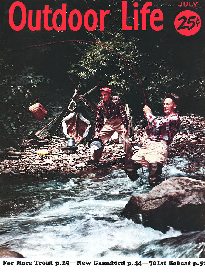 Fishing Drawing - Outdoor Life Magazine Cover July 1956 by Outdoor Life