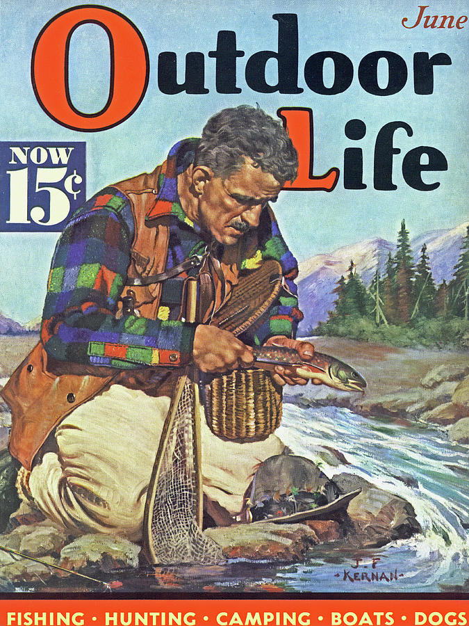 Trout Painting - Outdoor Life Magazine Cover June 1938 by Outdoor Life