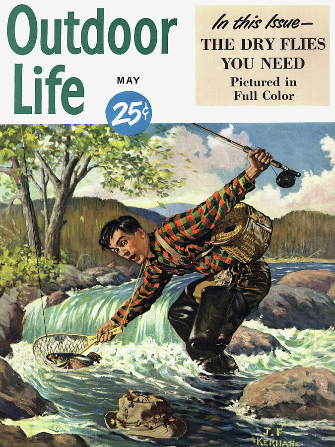 Creek Drawing - Outdoor Life Magazine Cover May 1950 by Outdoor Life