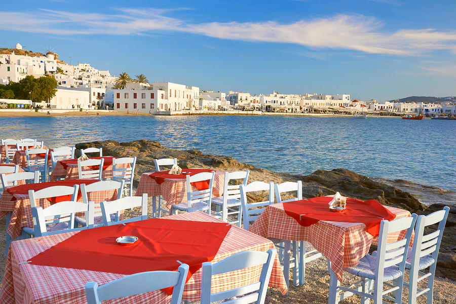 Greek Photograph - Outdoor Restaurant At Mykonos Island by Jan Wlodarczyk