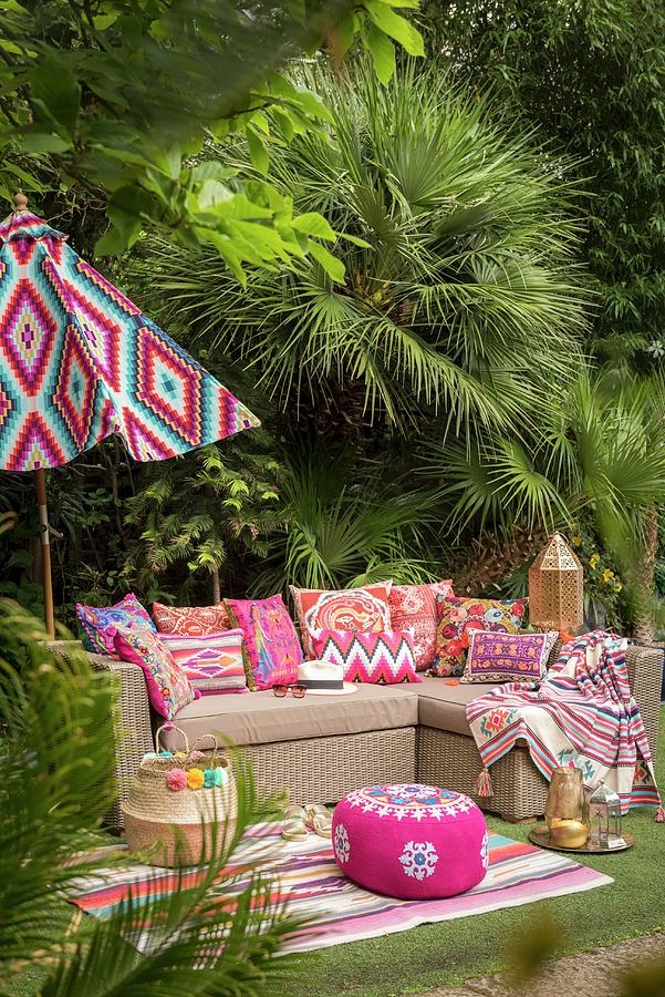 Outdoor Sofa And Exotic Decorations In Garden Seating Area Photograph by Winfried Heinze