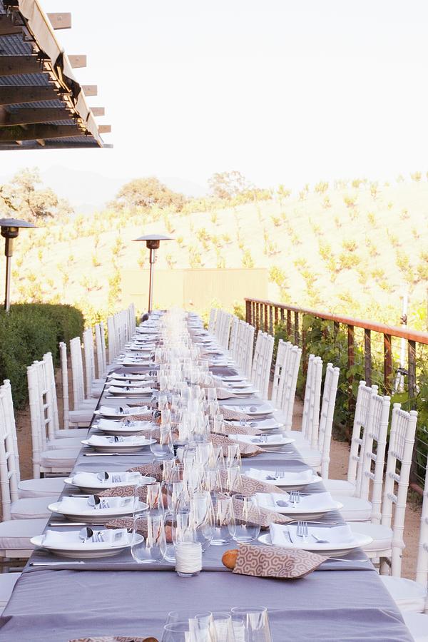 Outdoor Table Set For A Wedding At A Winery Photograph by Jennifer Martine