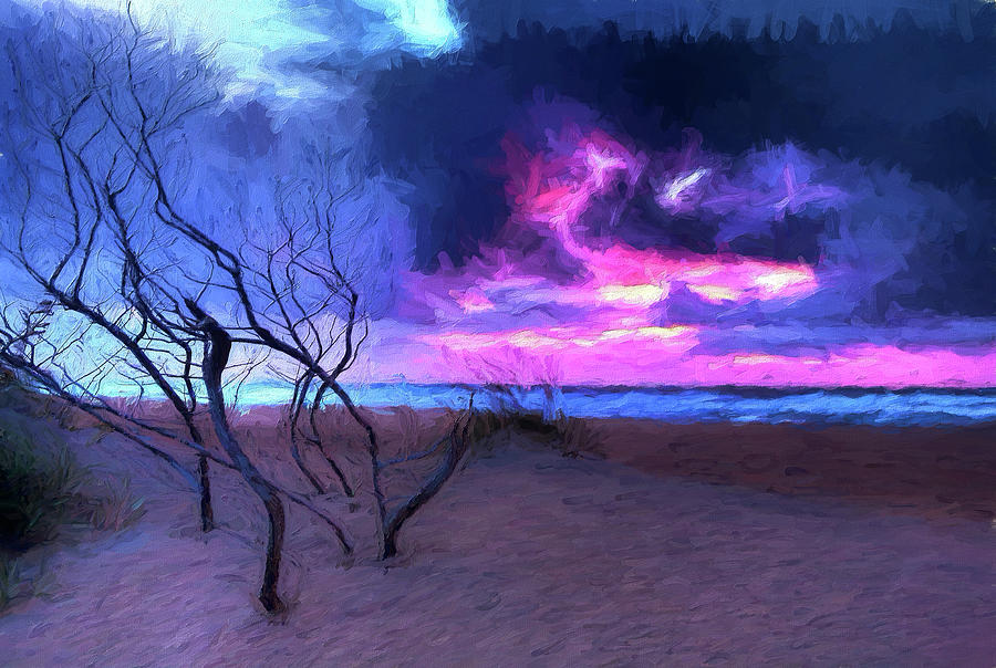 Outer Banks Standing Driftwood at Sunrise AP Painting by Dan Carmichael