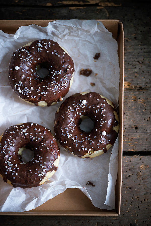 Oven Baked Donuts Glazed With Chocolate vegan Photograph by Kati Neudert