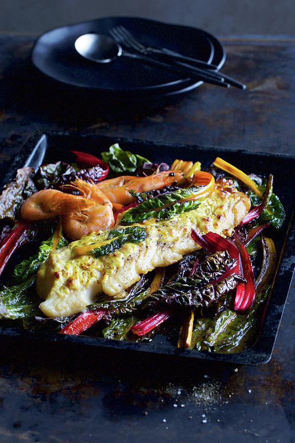 Oven-baked Fish Gratin With Chard And Prawns Photograph by Fotos Mit ...