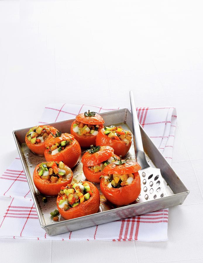 Oven-baked Stuffed Tomatoes Photograph by Franco Pizzochero