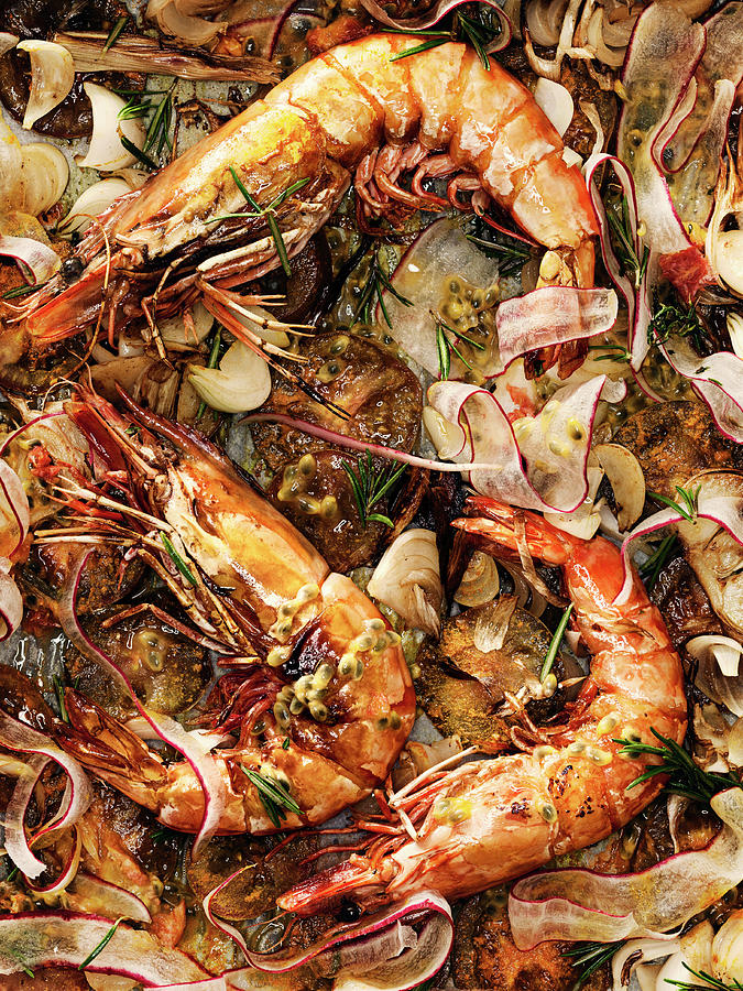 Oven-baked Tiger Prawns With Radish, Rosemary And Passion Fruit Photograph by Thorsten Kleine Holthaus