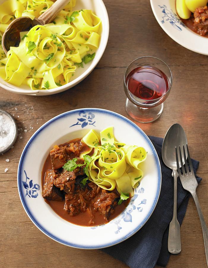 Oven Cooked Goulash With Parsley Noodles Photograph by Jan-peter Westermann