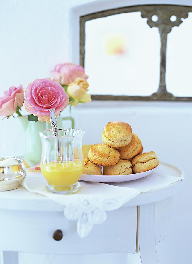 Oven-fresh Scones From England With Sweet Lemon Curd Cream Photograph by Jalag / Wolfgang Schardt