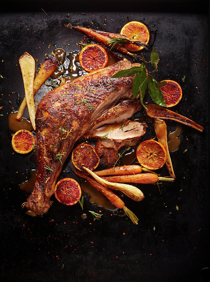 Oven Roast Turkey With Carrots And Blood Oranges Photograph by Sven C. Raben