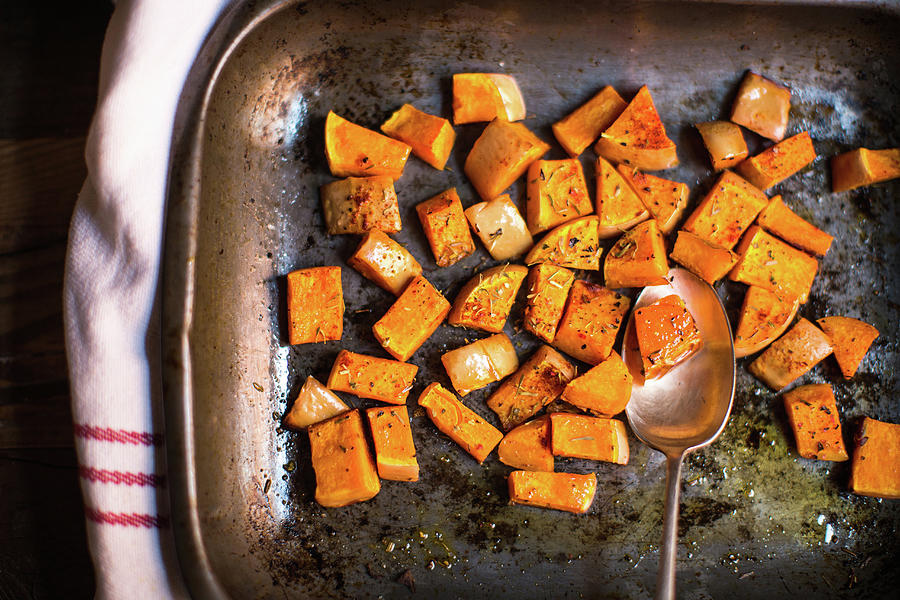 Oven-roasted And Diced Butternut Squash Photograph by Lara Jane Thorpe