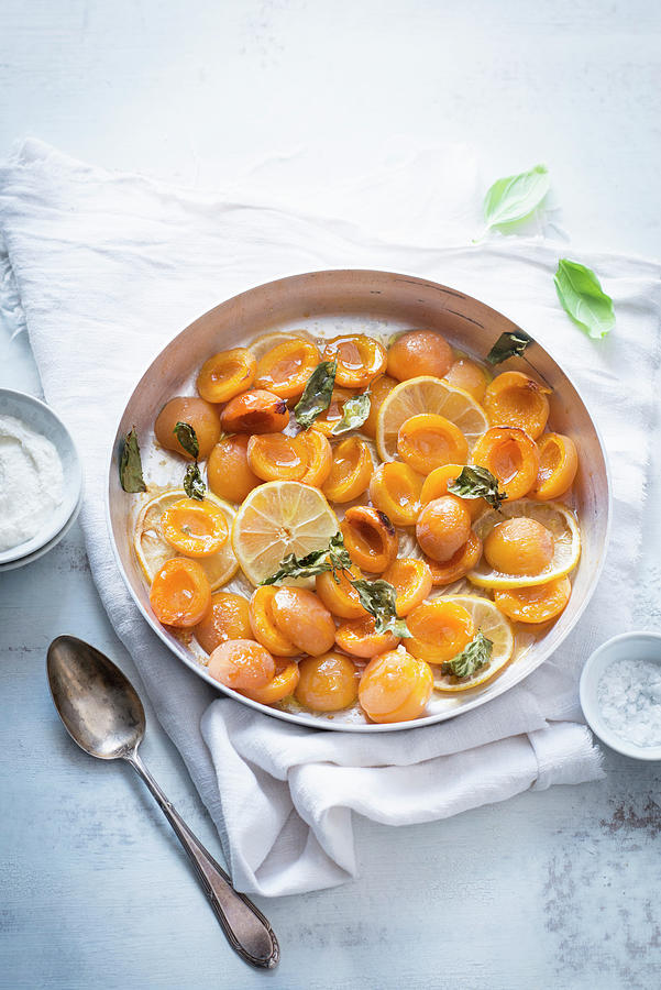 Oven-roasted Apricots With Lemon And Basil Photograph by Manuela Rther