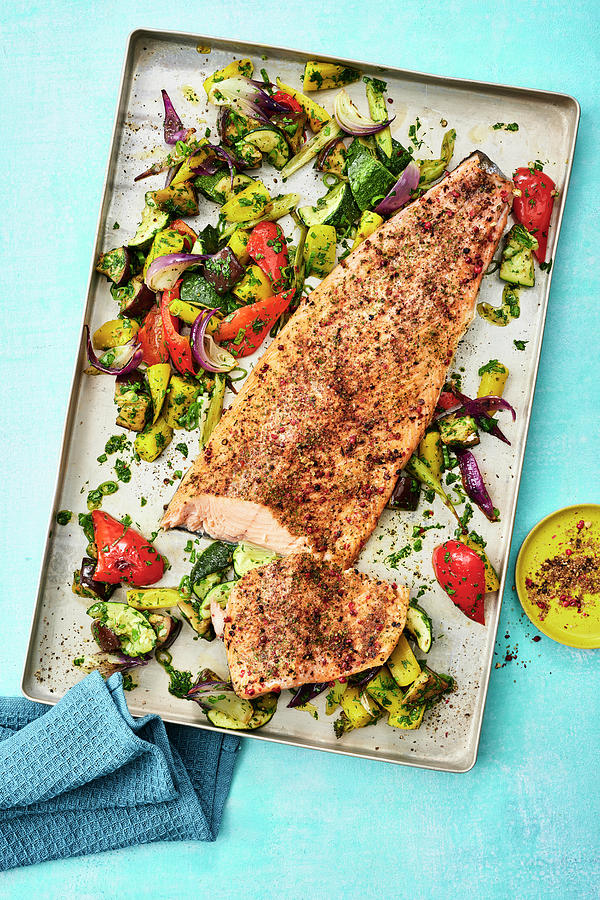 Oven-roasted Hickory-smoked Spiced Salmon With With A Summer Salad Photograph by Stockfood Studios / Andrea Thode Photography