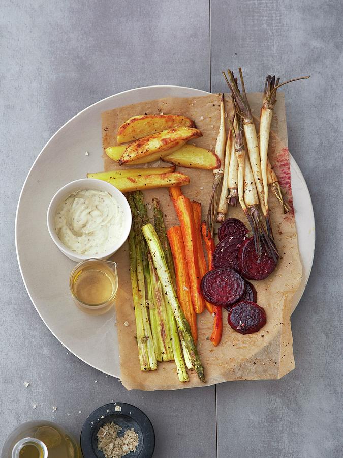 Oven-roasted Vegetables With Anchovy And Caper Mayonnaise Photograph by Jalag / Julia Hoersch