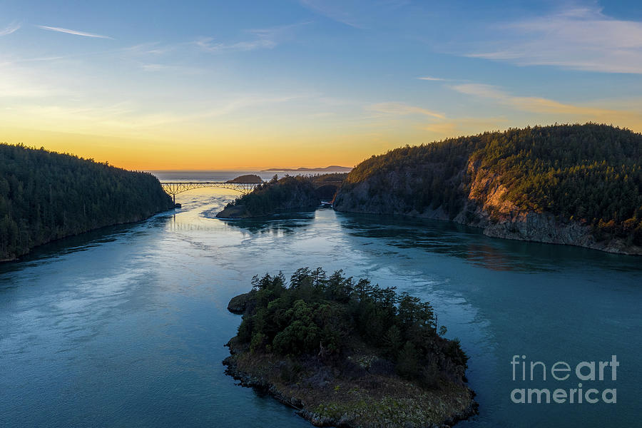 Sunset Photograph - Over Deception Pass at Sunset by Mike Reid