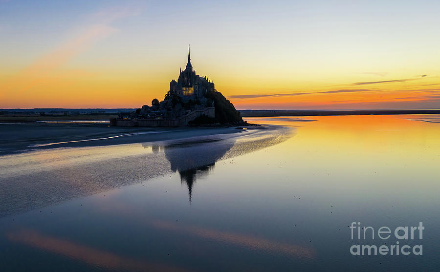 Over France Mont St Michel Sunset Reflection Photograph