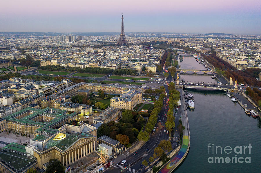 Over Paris Along The Seine To The Eiffel Tower Photograph