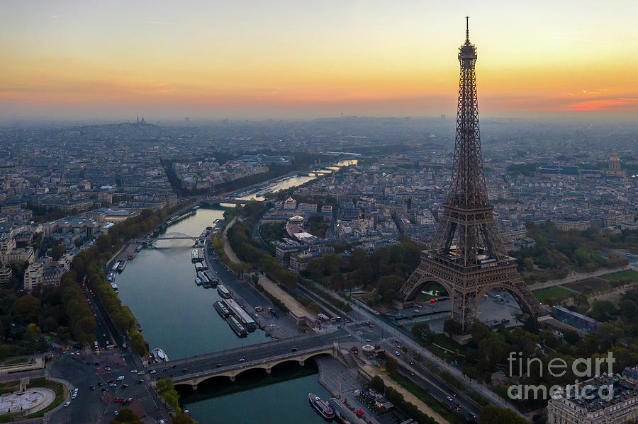 Over Paris Eiffel Tower Sunrise Photograph