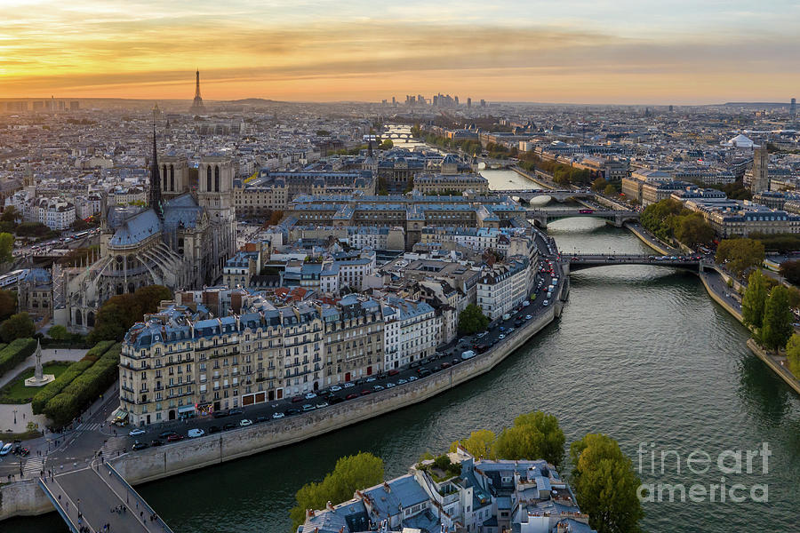 Paris Photograph - Over Paris Notre Dame and the Seine at Dusk by Mike Reid