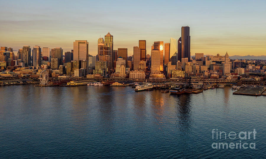 Over Seattle The Golden Skyline Photograph