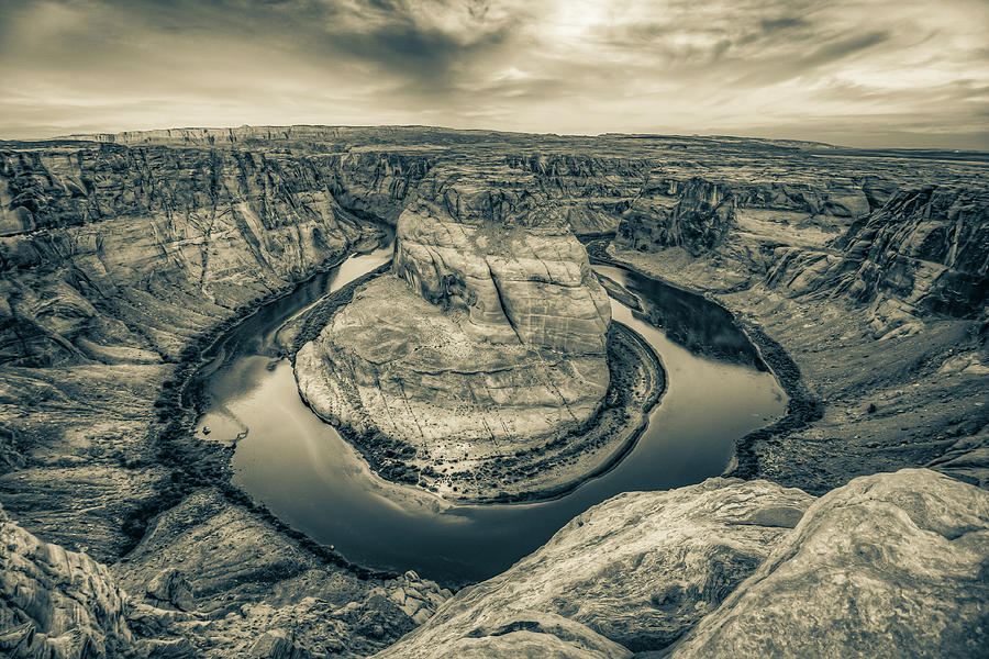 Grand Canyon National Park Photograph - Over the Edge of Horseshoe Bend - Sepia Edition by Gregory Ballos