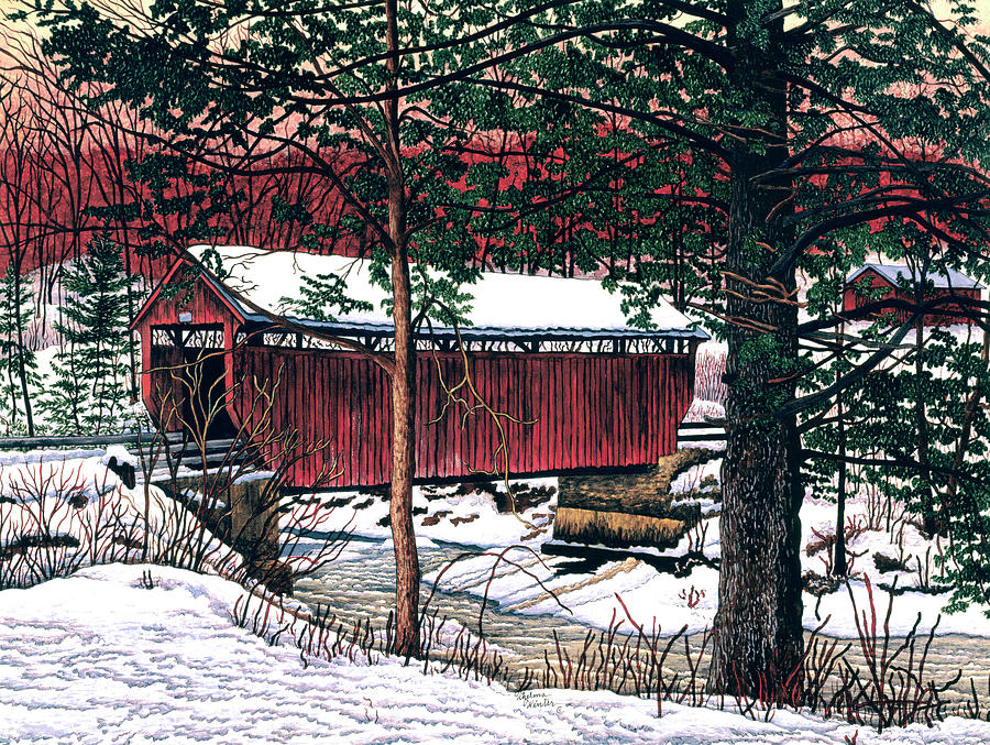 Covered Bridge Painting - Over The River by Thelma Winter