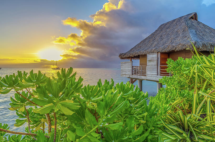 Nature Photograph - Over the Water Bungalow Tahiti French Polynesia by Scott McGuire