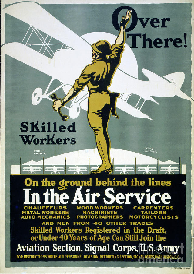Airplane Drawing - over There! Skilled Workers On The Ground Behind The Lines - In The Air Service, 1917 by Louis Fancher