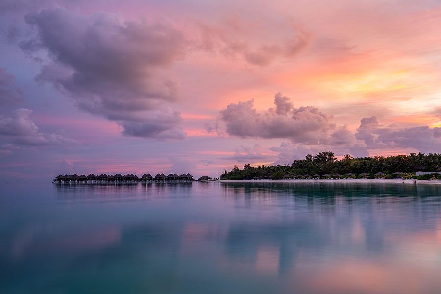 Nature Photograph - Over Water Bungalows With Amazing by Levente Bodo