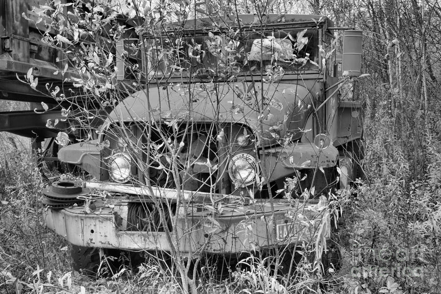 Overgrown Around The Tanker Black And White Photograph by Adam Jewell
