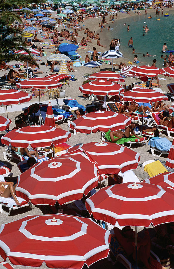 Overhead Of Red Sun Umbrellas At Photograph by Dallas Stribley