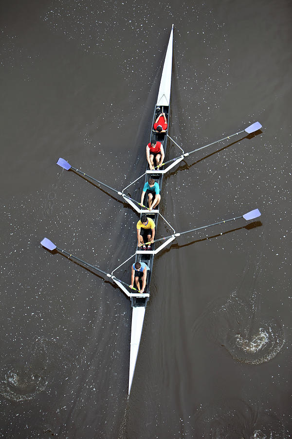 Overhead View Of Men Rowing A Four Photograph by Jmichl