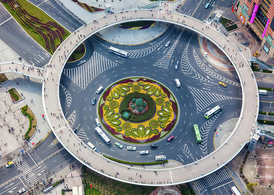 Overhead View Of Pudong Traffic Circle Photograph by Michael Rainwater