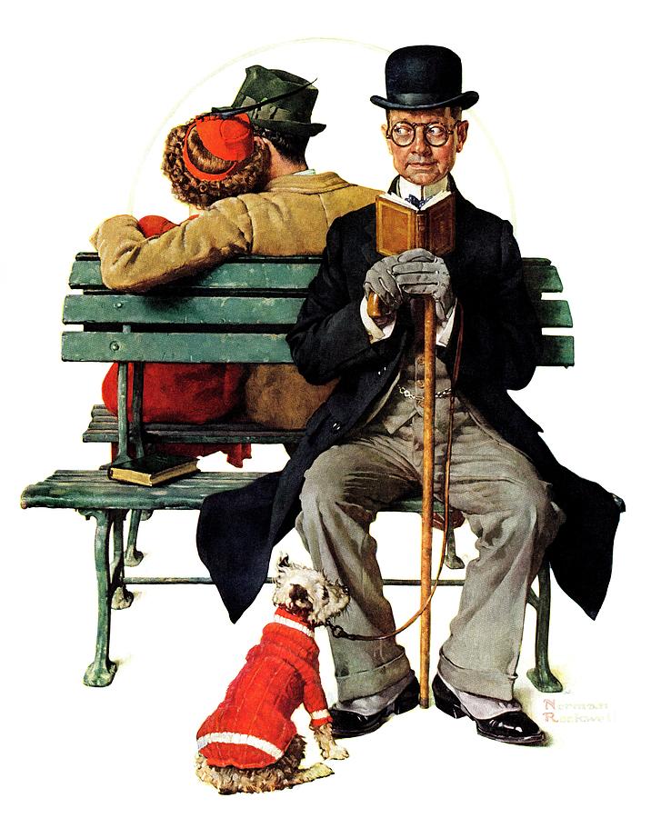 Norman Rockwell Painting - overheard Lovers (man On Park Bench) by Norman Rockwell