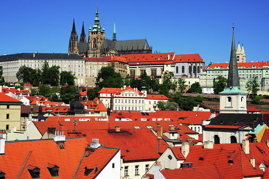 Overview of Mala Strana Red Roofs and St, Vitus Cathedral Photograph by Jenny Rainbow