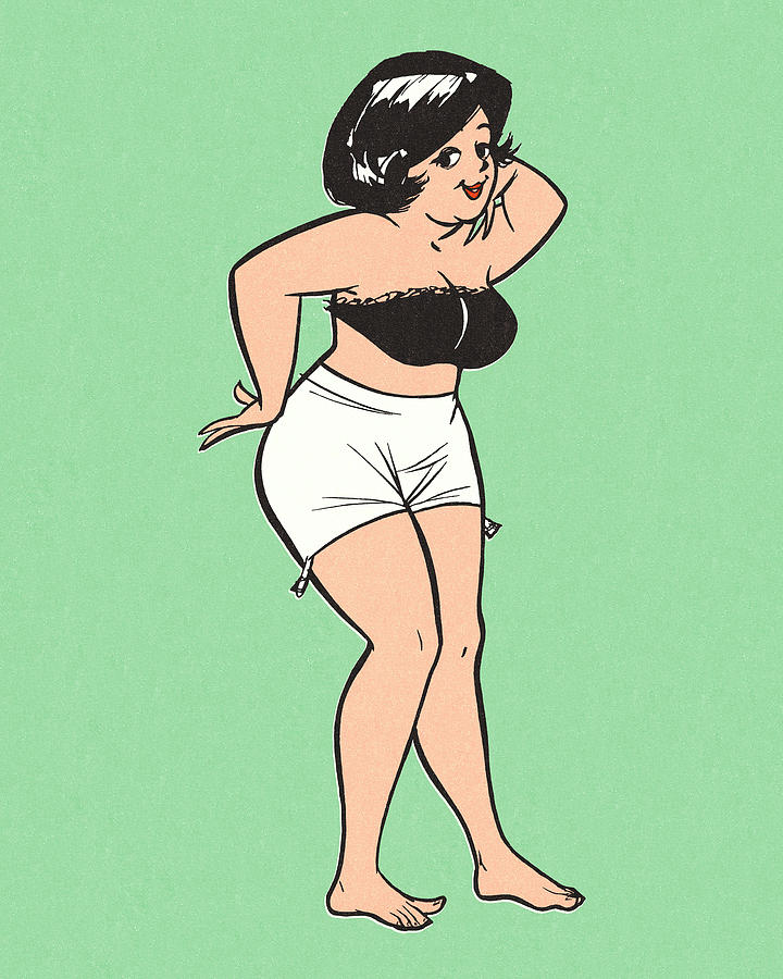 Vintage Drawing - Overweight Woman in Her Underwear by CSA Images