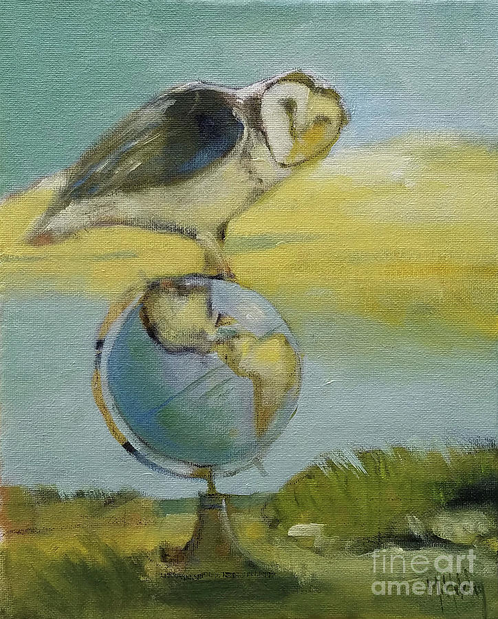 Owl and the Globe study Painting by Mary Hubley