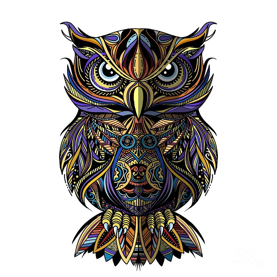 Abstract Digital Art -  OWL drawn in zentangle style. Antistress freehand sketch drawin by Pakpong Pongatichat