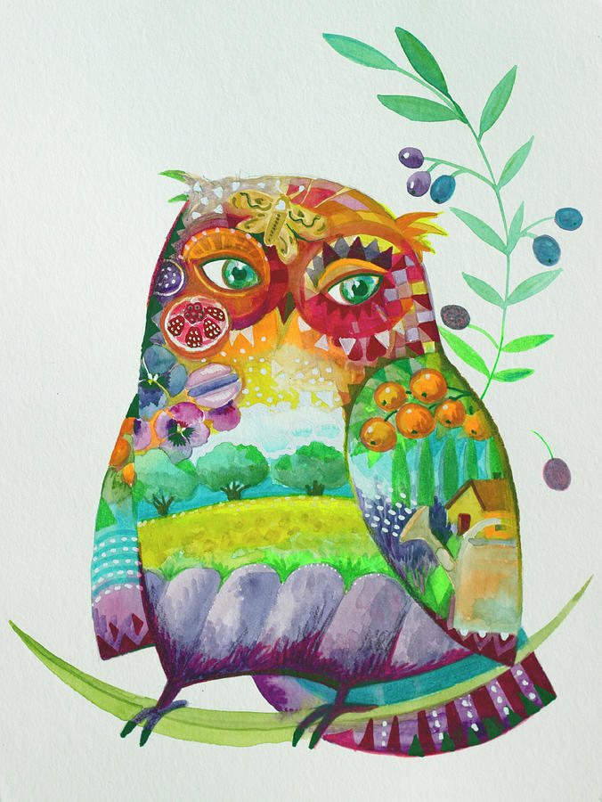 Animal Painting - Owl From Provence by Oxana Zaika