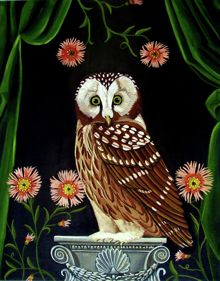 Bird Painting - Owl Guardian Print by Catherine A Nolin