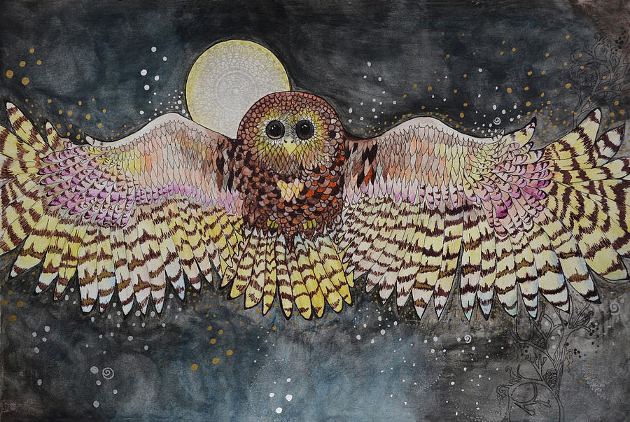 Owl Painting - owl by Jen Clarke