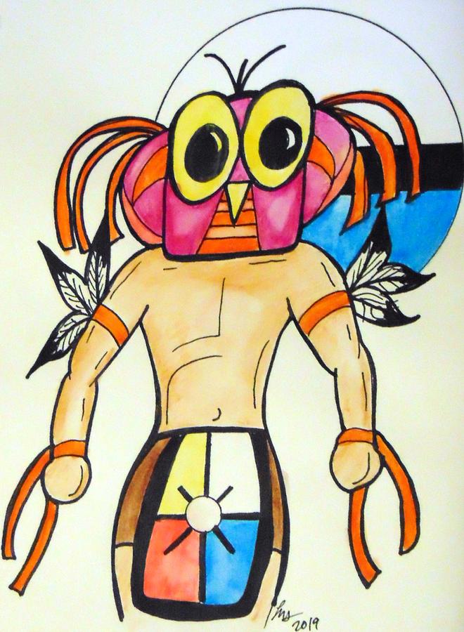 Owl kachina Drawing by Loretta Nash