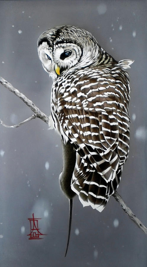 Owl with Her Catch Painting by Alina Oseeva