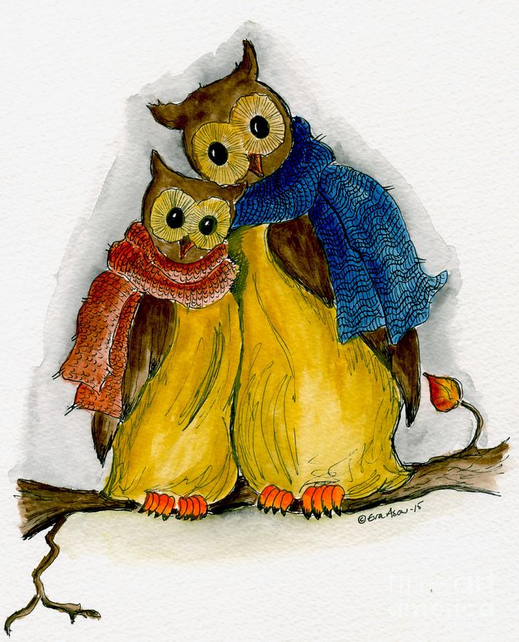 Wildlife Painting - Owl you need is love by Eva Ason
